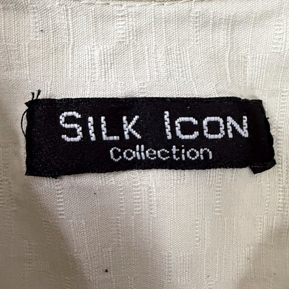 Silk Icon 100% Silk Hawaiian Shirt Large Cream Yellow Floral Aloha Camp Button - Picture 3 of 6